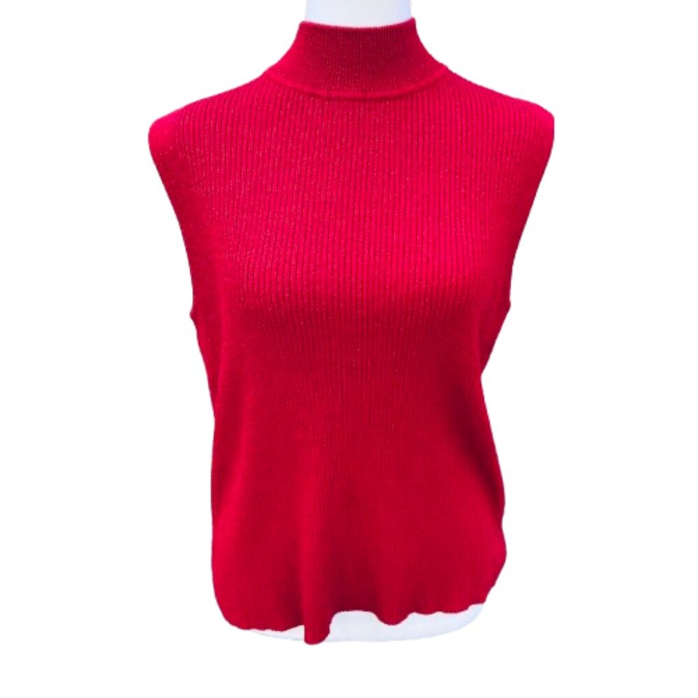 Laura Scott Sleeveless Mock Turtleneck Red Fun Festive, size Large
